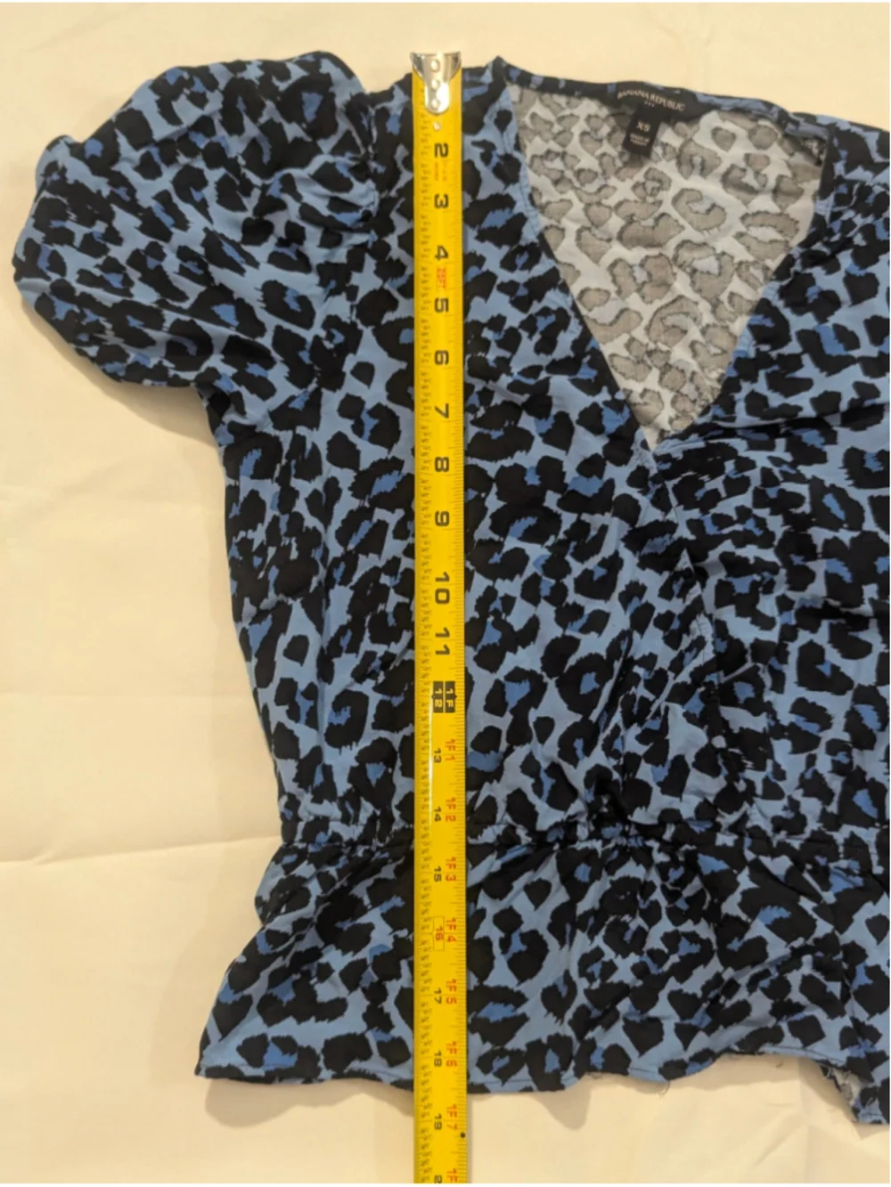 Banana Republic Wrap Front Blouse XS Blue Black Leopard Print